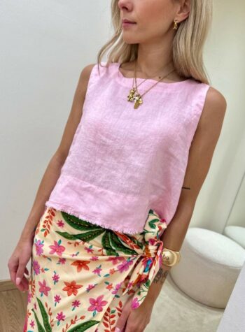 Shop Online Top corto in lino rosa Tensione In