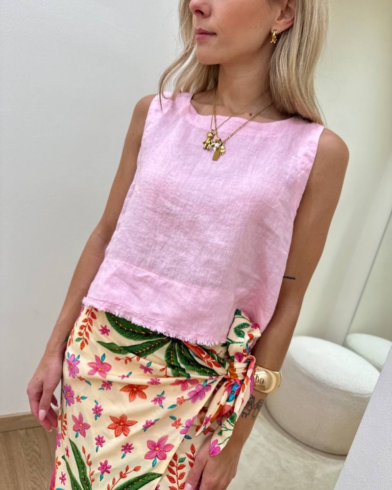 Top corto in lino rosa Tensione In Shop Online Top corto in lino rosa Tensione In