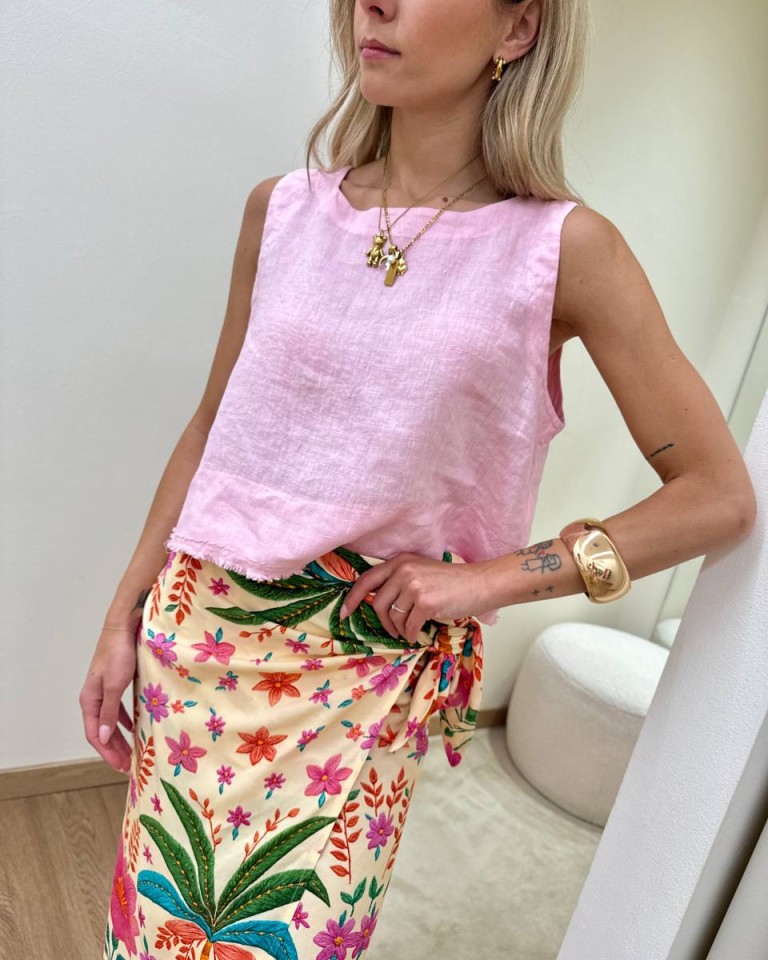 Top corto in lino rosa Tensione In Shop Online Top corto in lino rosa Tensione In