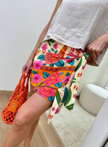 Shop Online Minigonna pareo cipria fantasia tropicale multicolor Tensione In