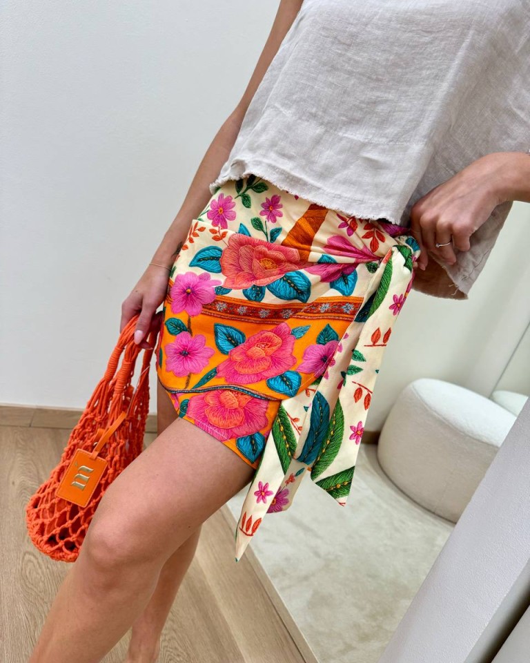 Minigonna pareo cipria fantasia tropicale multicolor Tensione In Shop Online Minigonna pareo cipria fantasia tropicale multicolor Tensione In