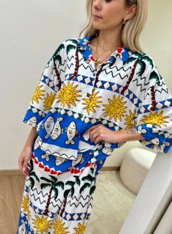 Shop Online Camicia over stampa pesci multicolor Tensione In