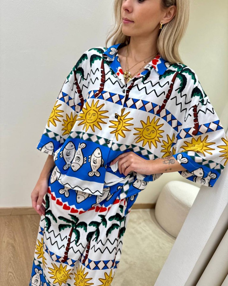 Camicia over stampa pesci multicolor Tensione In Shop Online Camicia over stampa pesci multicolor Tensione In