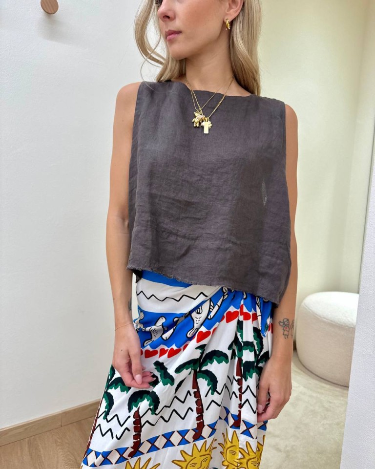 Top corto in lino moro Tensione In Shop Online Top corto in lino moro Tensione In