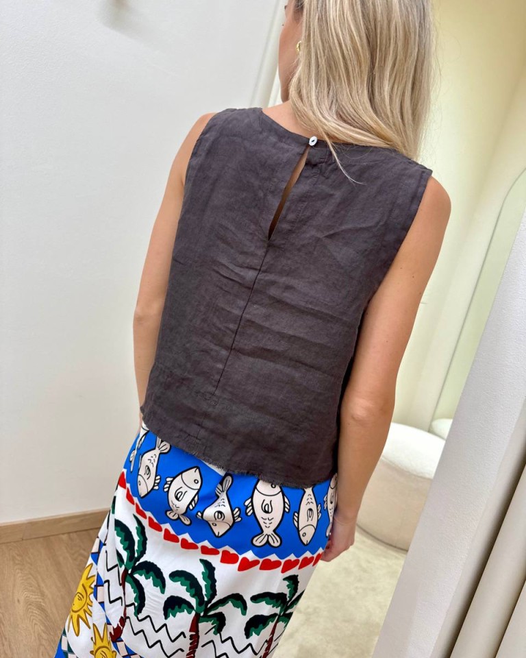 Top corto in lino moro Tensione In Shop Online Top corto in lino moro Tensione In