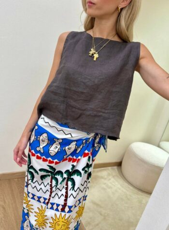 Shop Online Top corto in lino moro Tensione In