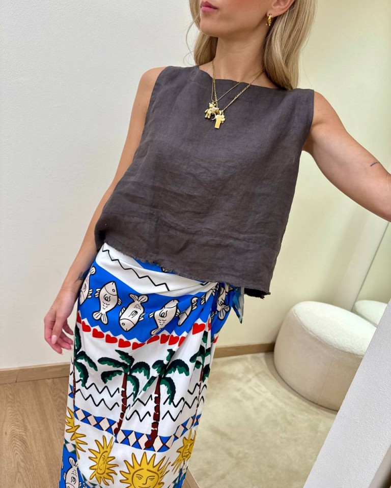 Top corto in lino moro Tensione In Shop Online Top corto in lino moro Tensione In