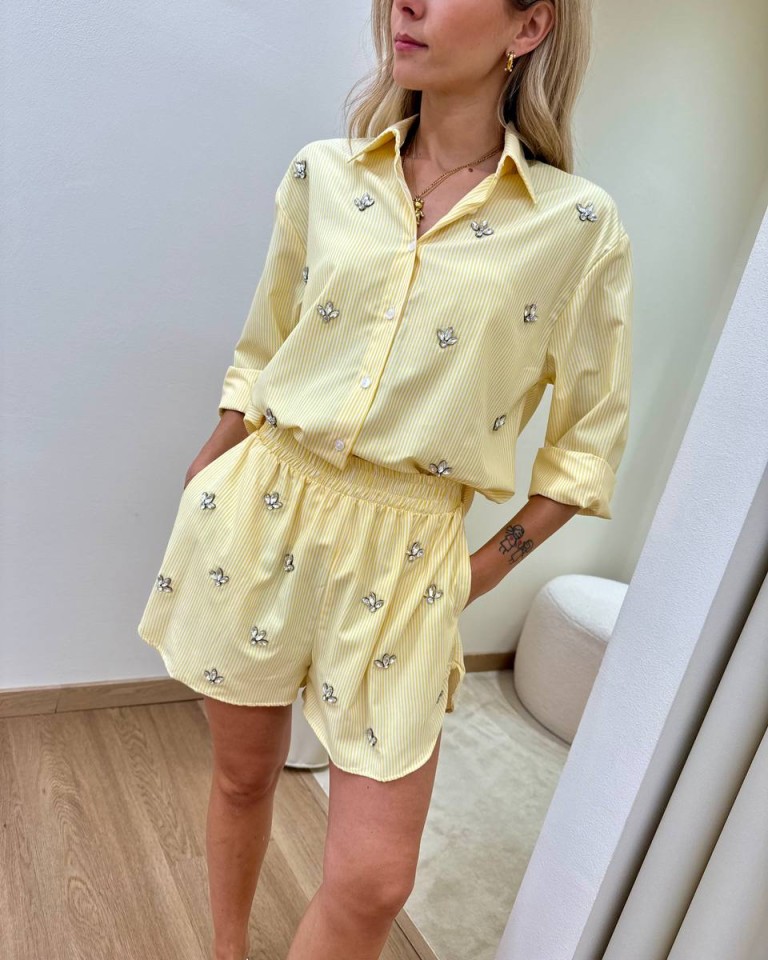 Shorts righe gialli con cabochon Tensione In Shop Online Shorts righe gialli con cabochon Tensione In