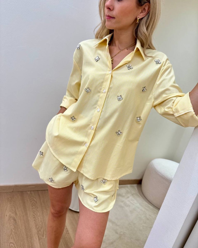 Camicia righe gialle con cabochon Tensione In Shop Online Camicia righe gialle con cabochon Tensione In