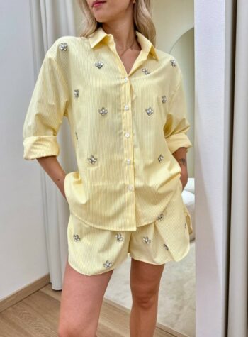 Shop Online Camicia righe gialle con cabochon Tensione In