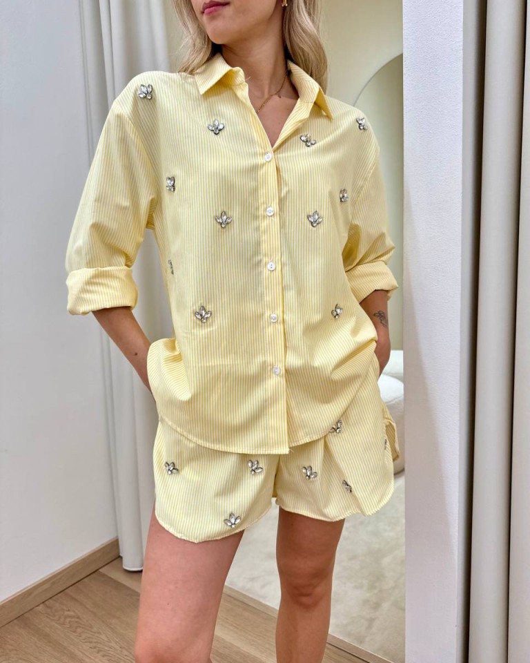 Camicia righe gialle con cabochon Tensione In Shop Online Camicia righe gialle con cabochon Tensione In