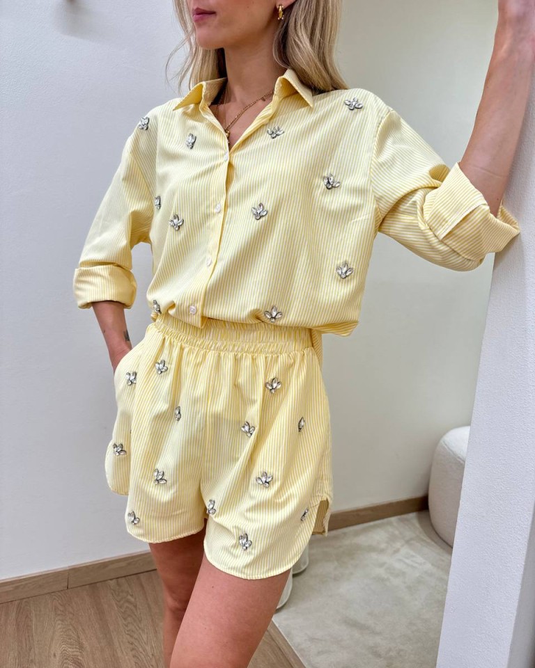 Shorts righe gialli con cabochon Tensione In Shop Online Shorts righe gialli con cabochon Tensione In