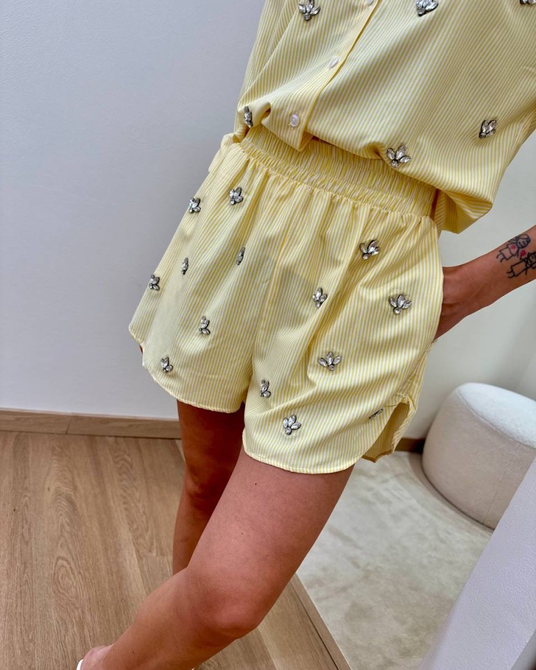 Shorts righe gialli con cabochon Tensione In Shop Online Shorts righe gialli con cabochon Tensione In
