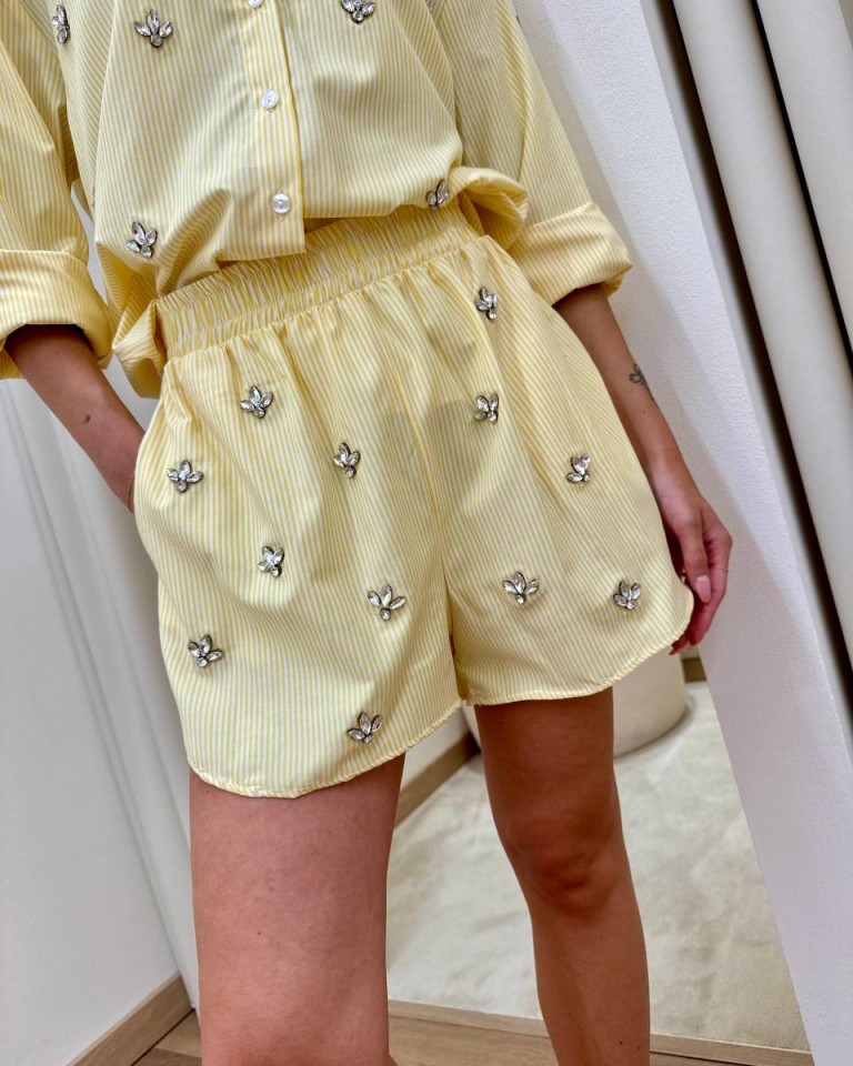 Shorts righe gialli con cabochon Tensione In Shop Online Shorts righe gialli con cabochon Tensione In