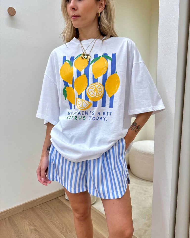 Completo t-shirt e shorts limoni celeste Tensione In Shop Online Completo t-shirt e shorts limoni celeste Tensione In