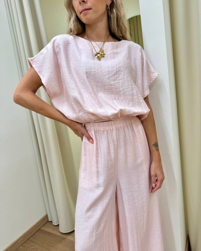 Blusa arricciata rosa cipria melange Susy Mix Shop Online Blusa arricciata rosa cipria melange Susy Mix