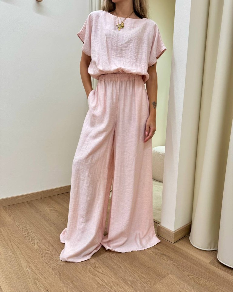 Pantalone ampio rosa cipria melange Susy Mix Shop Online Pantalone ampio rosa cipria melange Susy Mix
