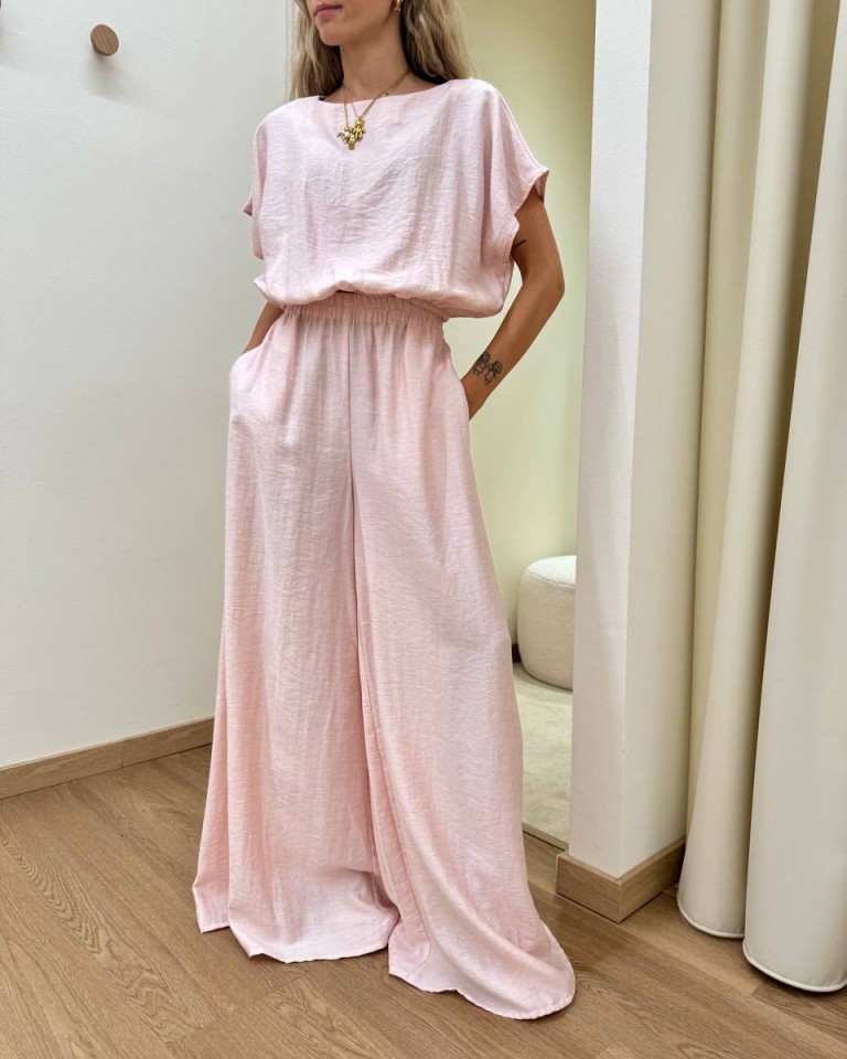 Pantalone ampio rosa cipria melange Susy Mix Shop Online Pantalone ampio rosa cipria melange Susy Mix