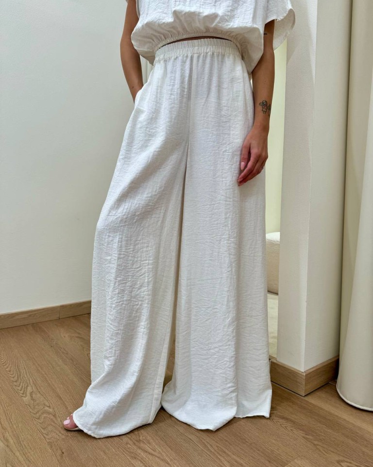 Pantalone ampio avorio melange Susy Mix Shop Online Pantalone ampio avorio melange Susy Mix