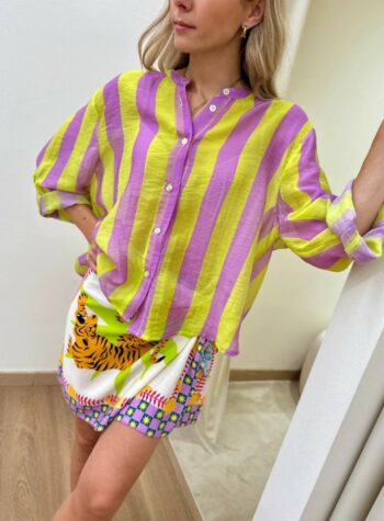 Shop Online Camicia over righe lilla e lime HaveOne