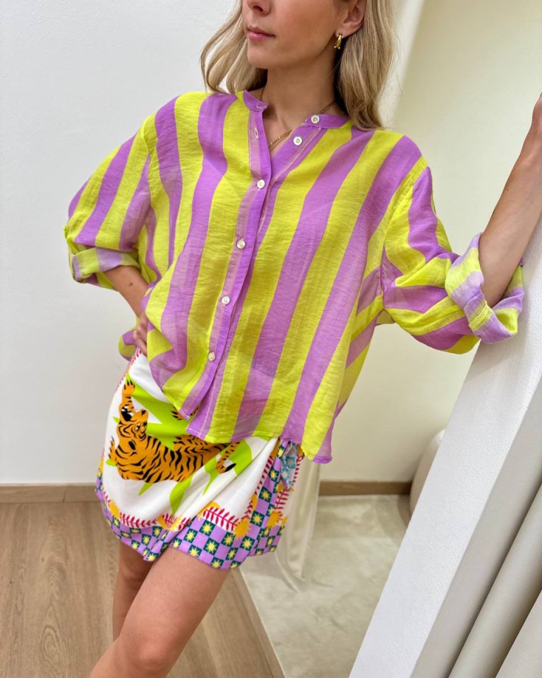 Camicia over righe lilla e lime HaveOne Shop Online Camicia over righe lilla e lime HaveOne