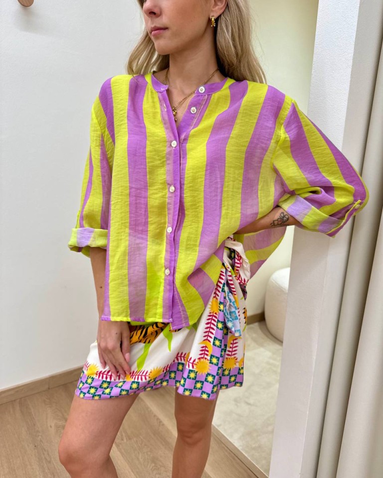 Camicia over righe lilla e lime HaveOne Shop Online Camicia over righe lilla e lime HaveOne