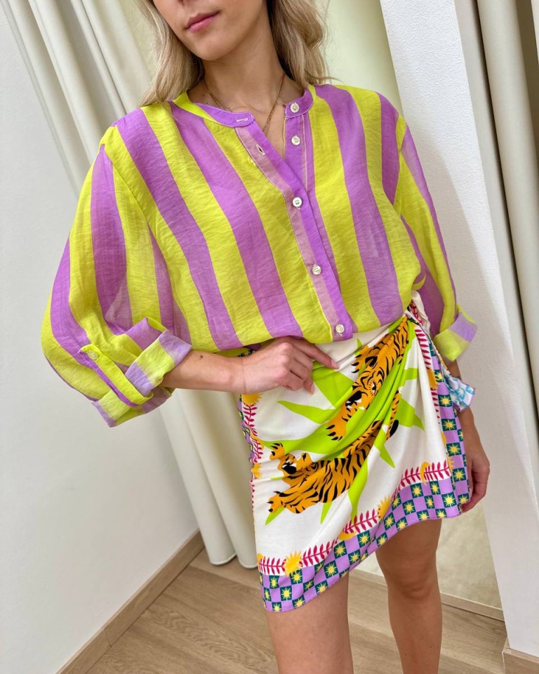 Camicia over righe lilla e lime HaveOne Shop Online Camicia over righe lilla e lime HaveOne