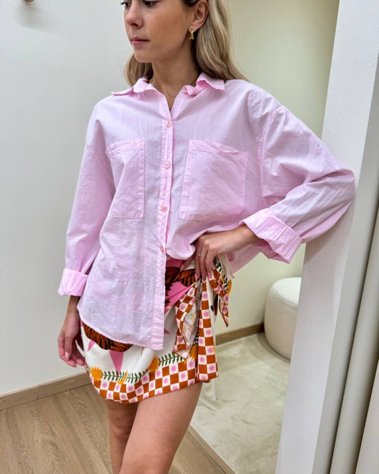 Camicia over in cotone leggero rosa HaveOne Shop Online Camicia over in cotone leggero rosa HaveOne