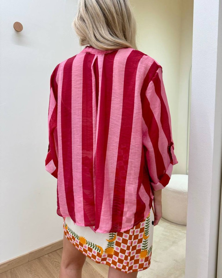 Camicia over righe rosse e fucsia HaveOne Shop Online Camicia over righe rosse e fucsia HaveOne