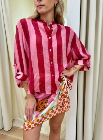 Shop Online Camicia over righe rosse e fucsia HaveOne