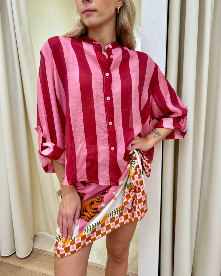 Camicia over righe rosse e fucsia HaveOne Shop Online Camicia over righe rosse e fucsia HaveOne