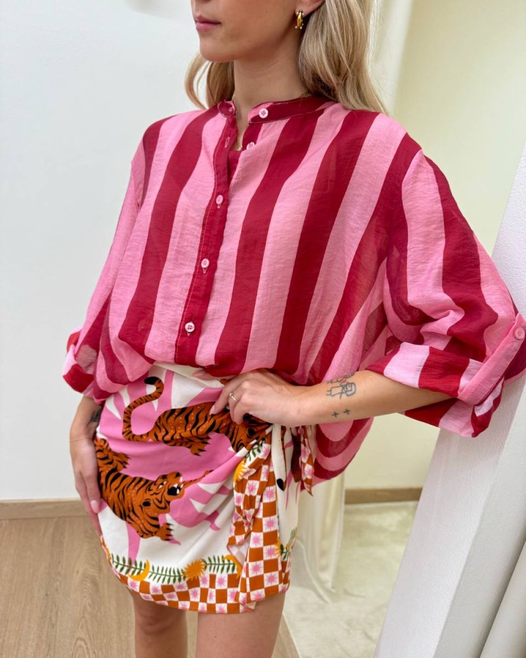 Camicia over righe rosse e fucsia HaveOne Shop Online Camicia over righe rosse e fucsia HaveOne
