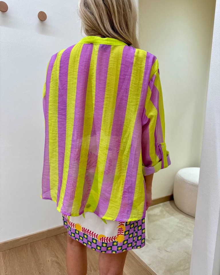 Camicia over righe lilla e lime HaveOne Shop Online Camicia over righe lilla e lime HaveOne