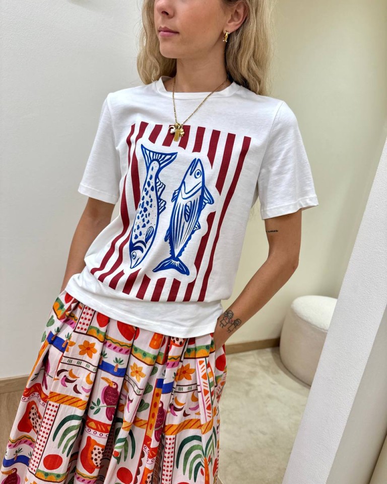 T-shirt regular panna stampa sardine Souvenir Shop Online T-shirt regular panna stampa sardine Souvenir