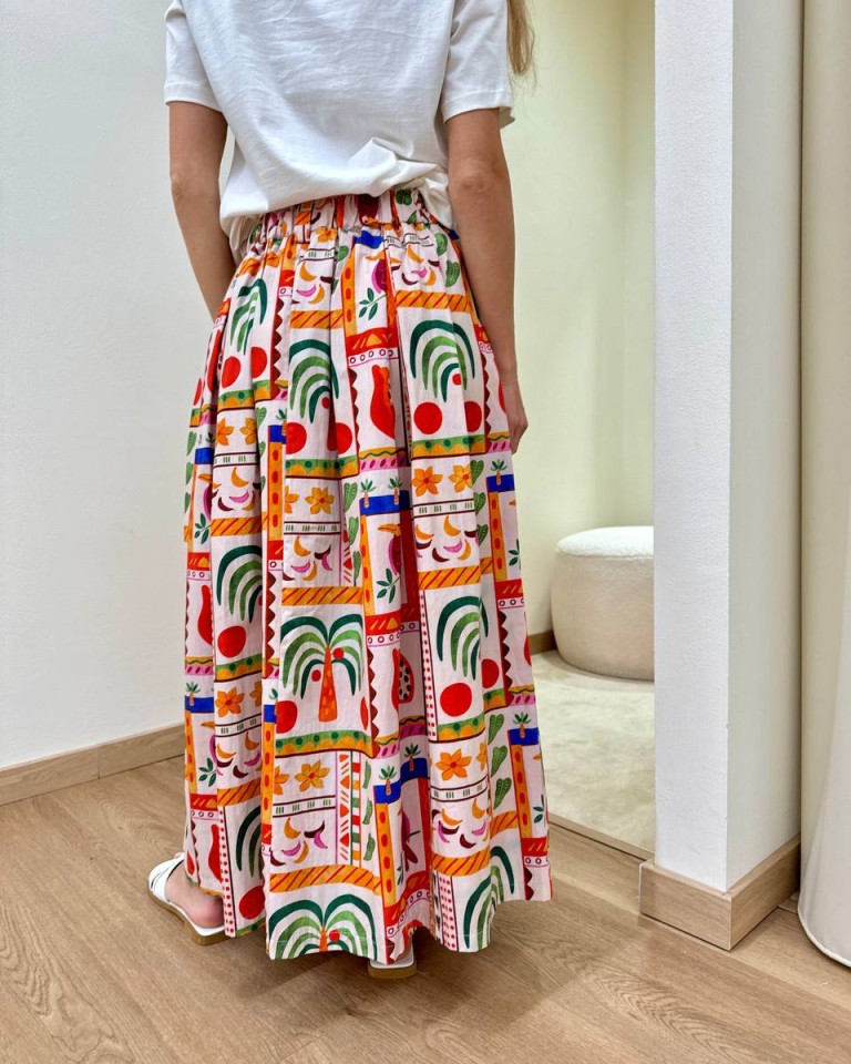 Gonna midi fantasia tropicale rossa Souvenir Shop Online Gonna midi fantasia tropicale rossa Souvenir