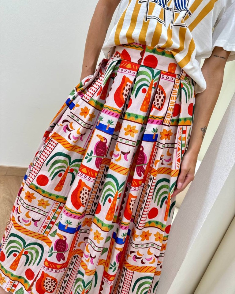 Gonna midi fantasia tropicale rossa Souvenir Shop Online Gonna midi fantasia tropicale rossa Souvenir