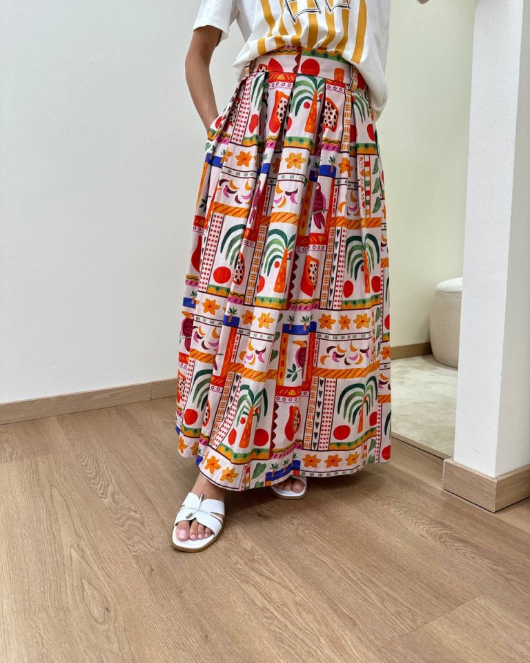 Gonna midi fantasia tropicale rossa Souvenir Shop Online Gonna midi fantasia tropicale rossa Souvenir