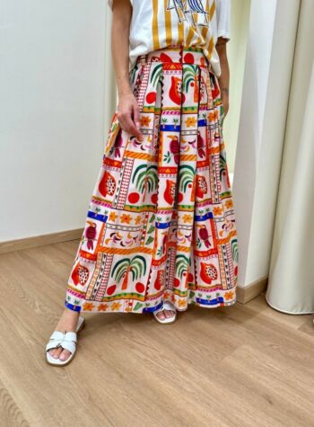 Shop Online Gonna midi fantasia tropicale rossa Souvenir