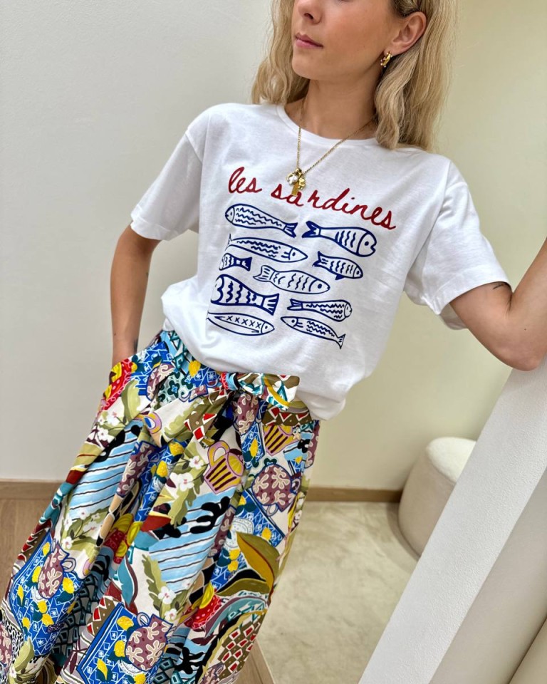 T-shirt over bianca stampa "les sardines" Souvenir Shop Online T-shirt over bianca stampa "les sardines" Souvenir