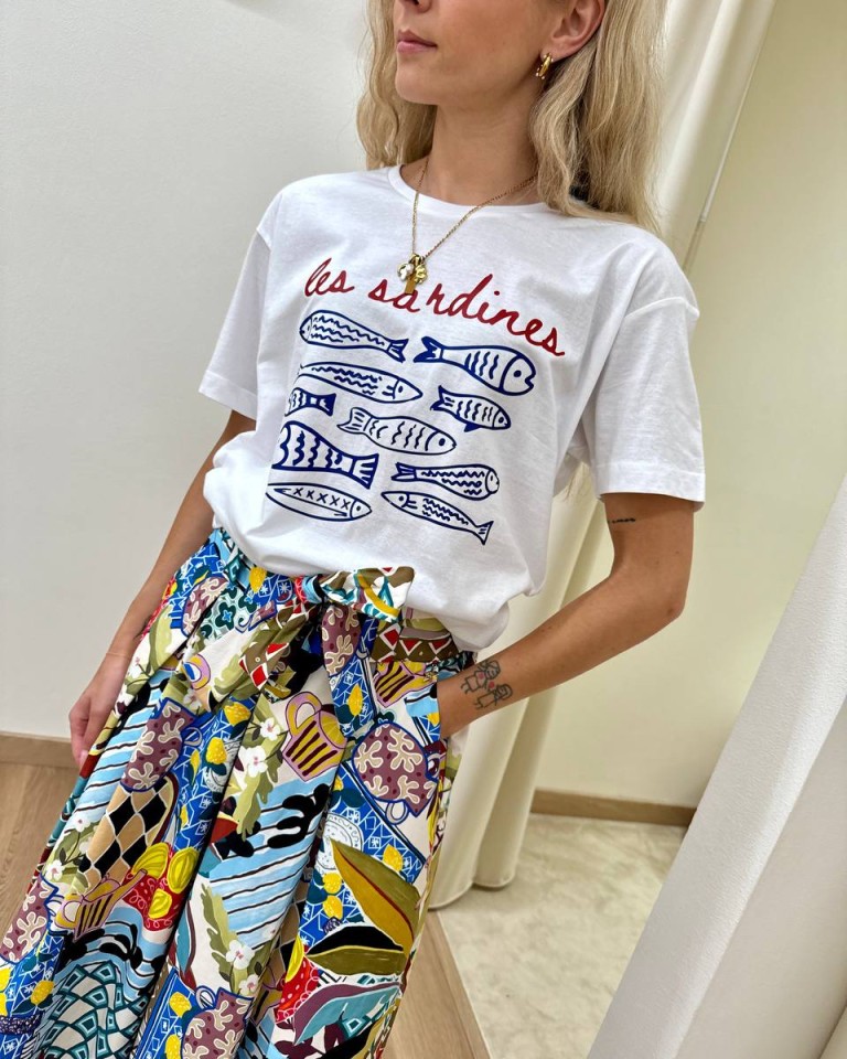 T-shirt over bianca stampa "les sardines" Souvenir Shop Online T-shirt over bianca stampa "les sardines" Souvenir