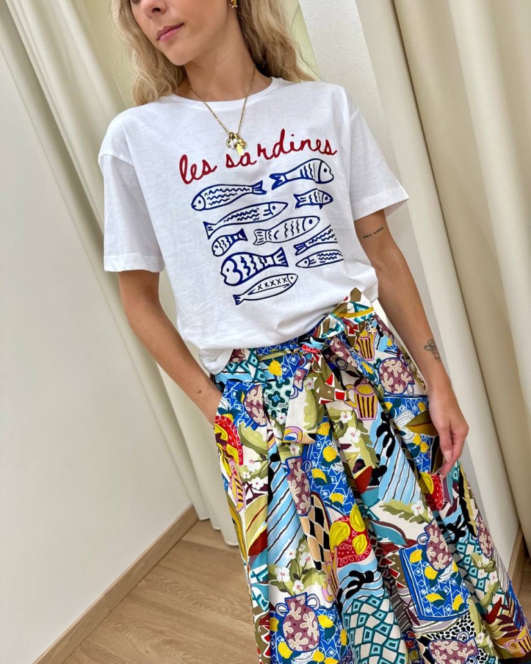 T-shirt over bianca stampa "les sardines" Souvenir Shop Online T-shirt over bianca stampa "les sardines" Souvenir