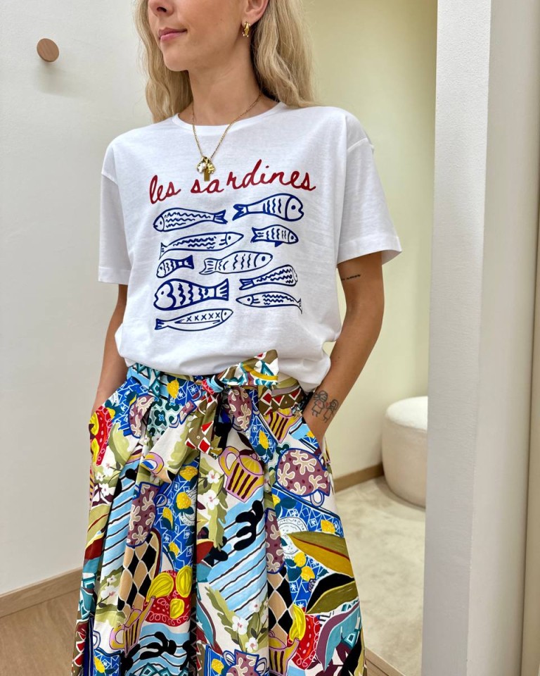 T-shirt over bianca stampa "les sardines" Souvenir Shop Online T-shirt over bianca stampa "les sardines" Souvenir