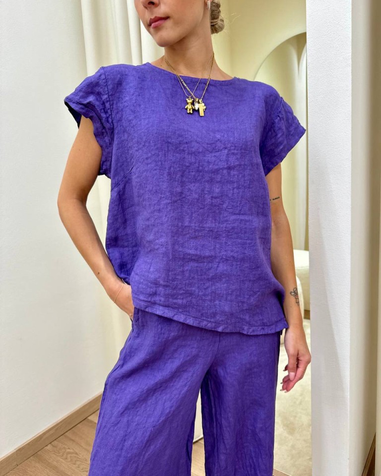 Completo pantalone e blusa asimmetrica viola Susy Mix Shop Online Completo pantalone e blusa asimmetrica viola Susy Mix