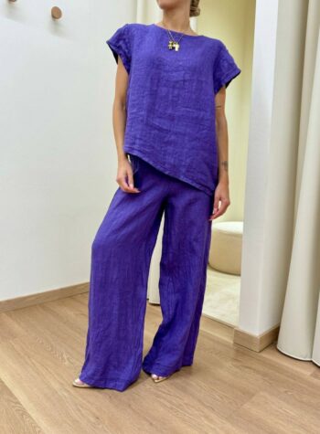 Shop Online Completo pantalone e blusa asimmetrica viola Susy Mix
