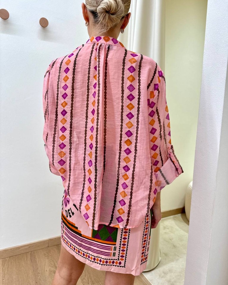 Camicia coreana rosa fantasia geometrica HaveOne Shop Online Camicia coreana rosa fantasia geometrica HaveOne