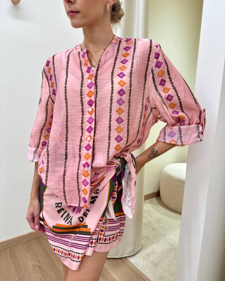 Camicia coreana rosa fantasia geometrica HaveOne Shop Online Camicia coreana rosa fantasia geometrica HaveOne