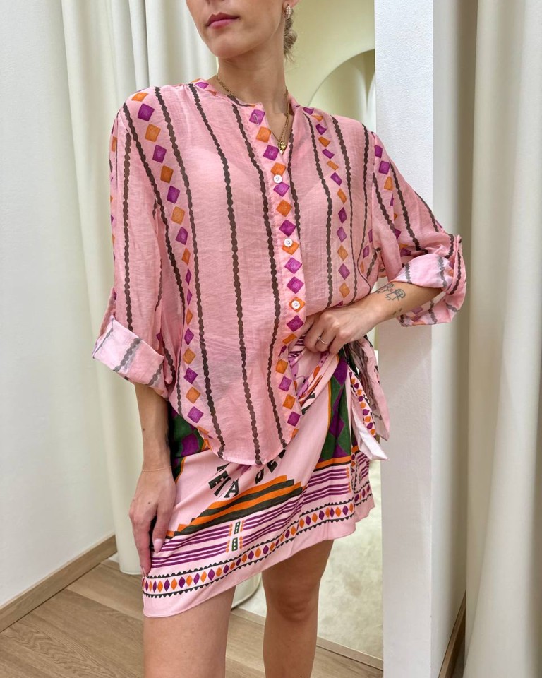 Camicia coreana rosa fantasia geometrica HaveOne Shop Online Camicia coreana rosa fantasia geometrica HaveOne