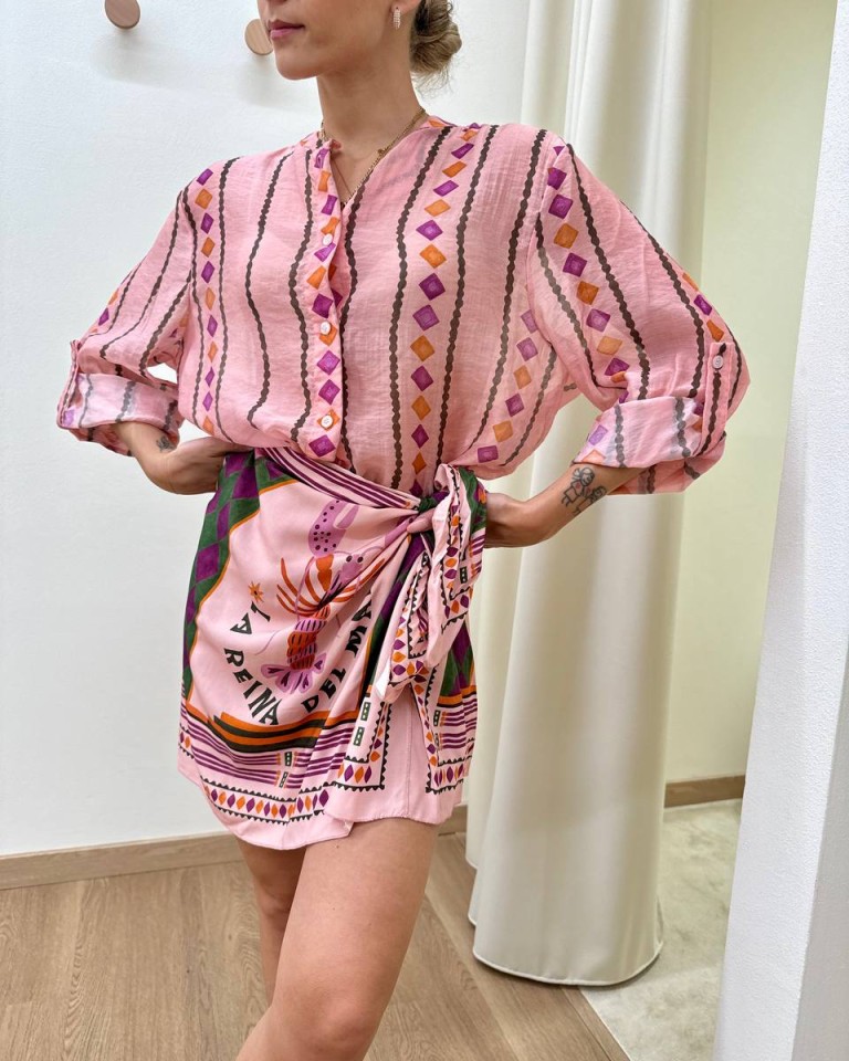 Camicia coreana rosa fantasia geometrica HaveOne Shop Online Camicia coreana rosa fantasia geometrica HaveOne
