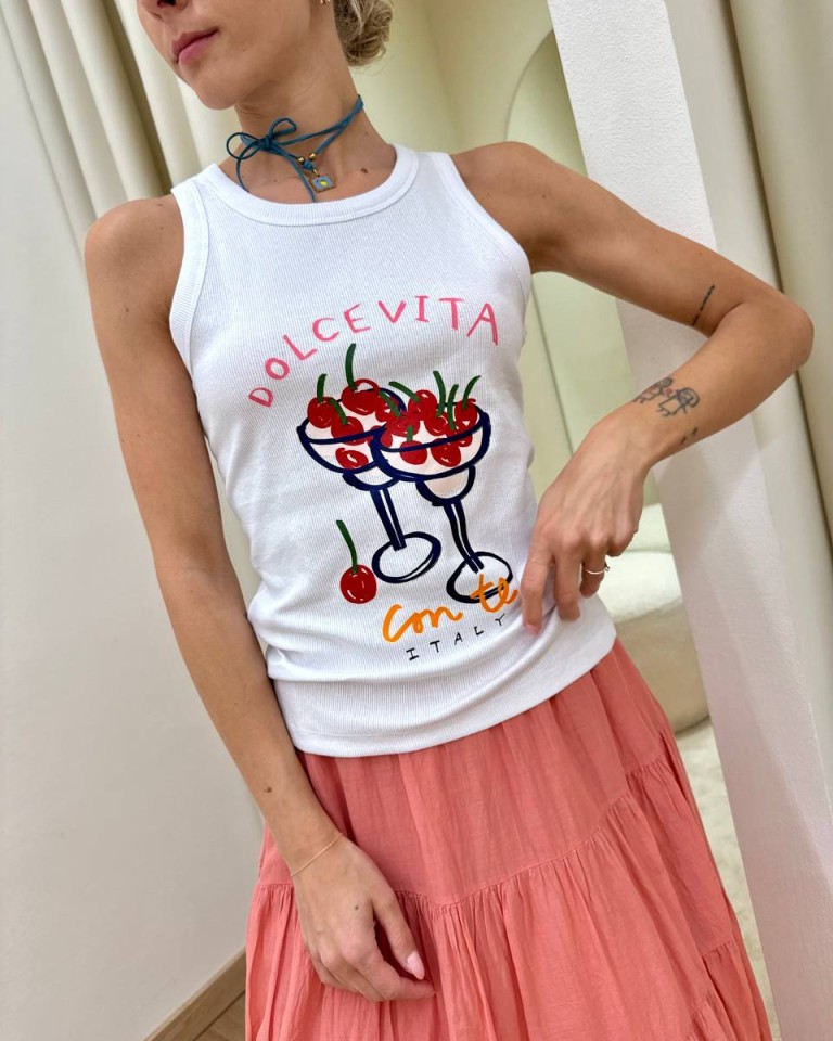 Canotta costine "dolcevita" bianca Souvenir Shop Online Canotta costine "dolcevita" bianca Souvenir