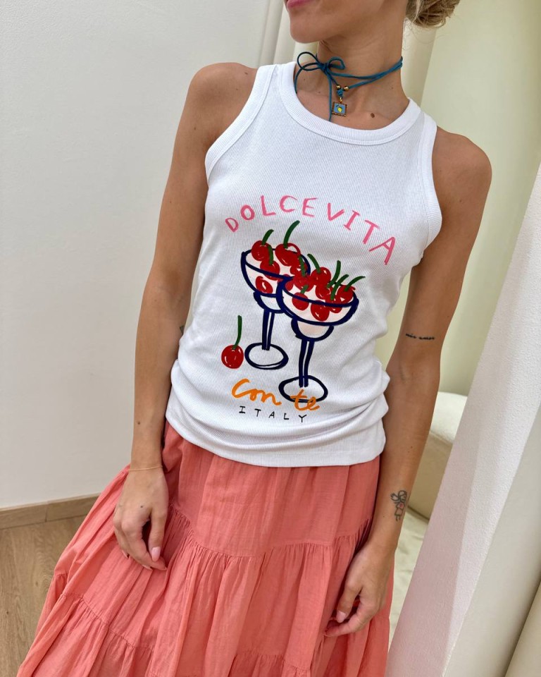 Canotta costine "dolcevita" bianca Souvenir Shop Online Canotta costine "dolcevita" bianca Souvenir